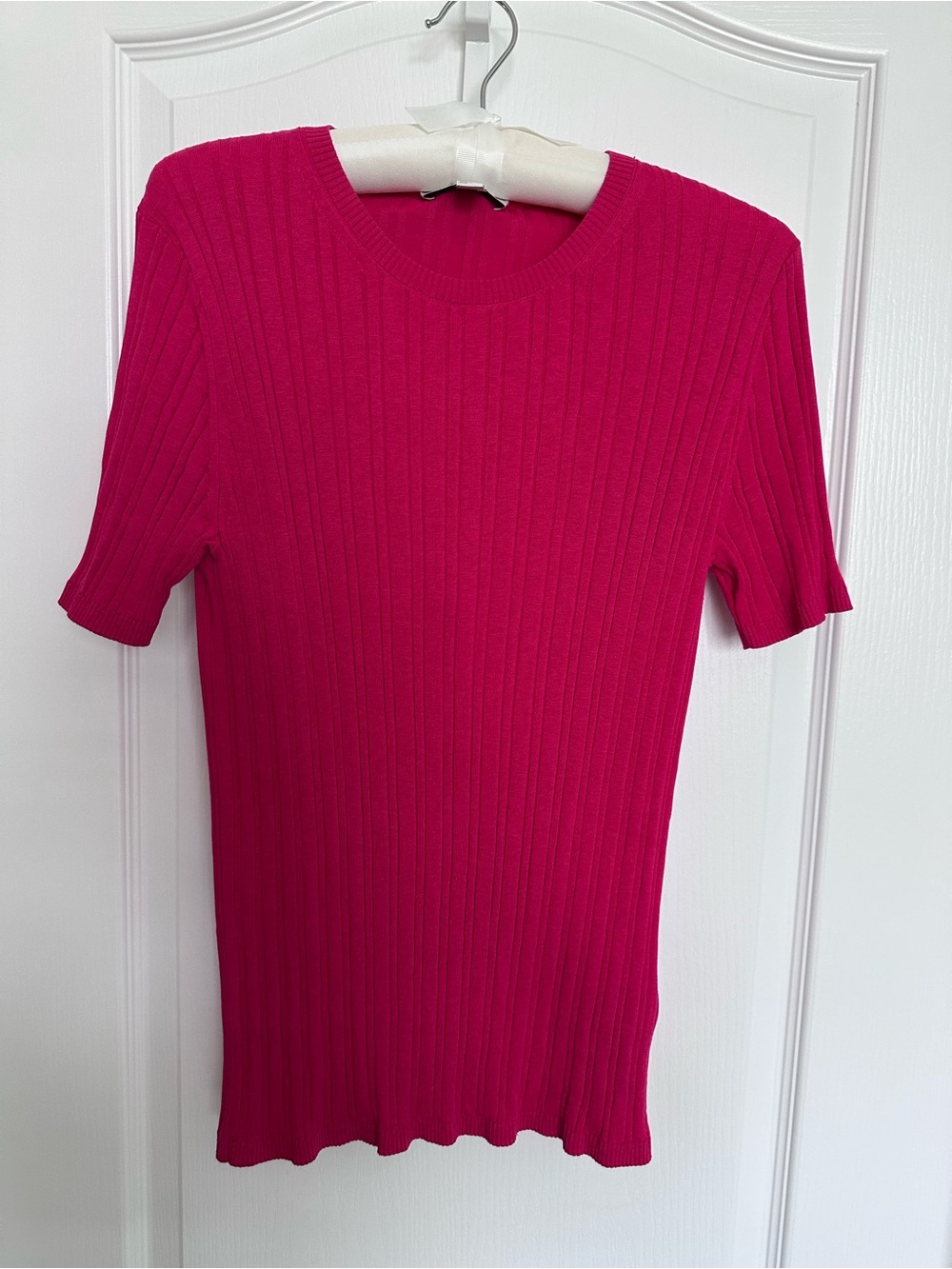 COS Ribbed Short Sleeve Top - Hot Pink